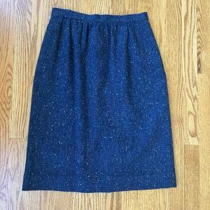 Vintage Elegant Blue Tweed Pencil Skirt